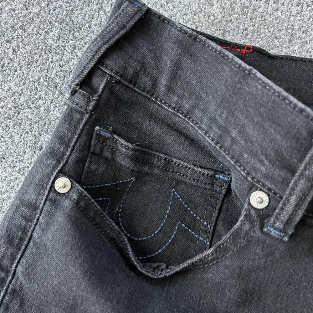 True Religion Ricky Relaxed Straight Jeans Mens 34x33 Black Stretch Denim‎ Logo